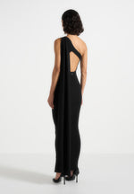 Laya - Asymmetric Knit Midaxi Dress With Scarf - Black