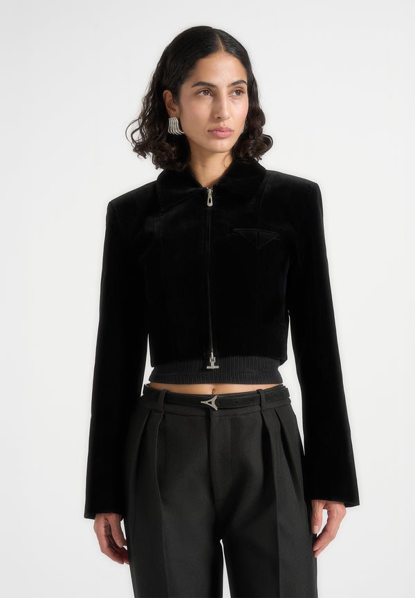 Adina - Velvet Cropped Jacket - Black