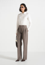 Julie - Pinstripe Tailored Trousers - Beige