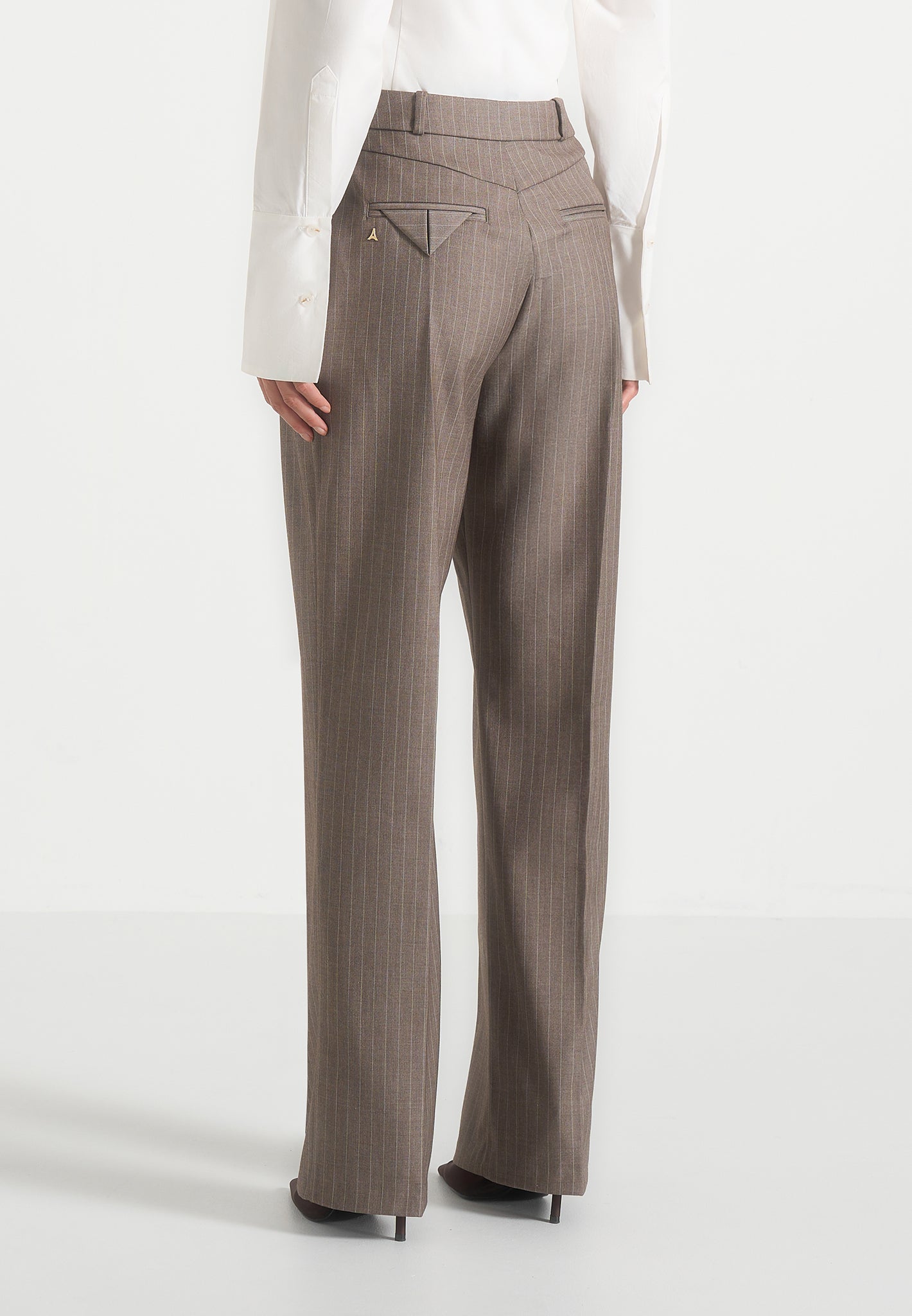 Julie - Pinstripe Tailored Trousers - Beige