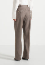 Julie - Pinstripe Tailored Trousers - Beige