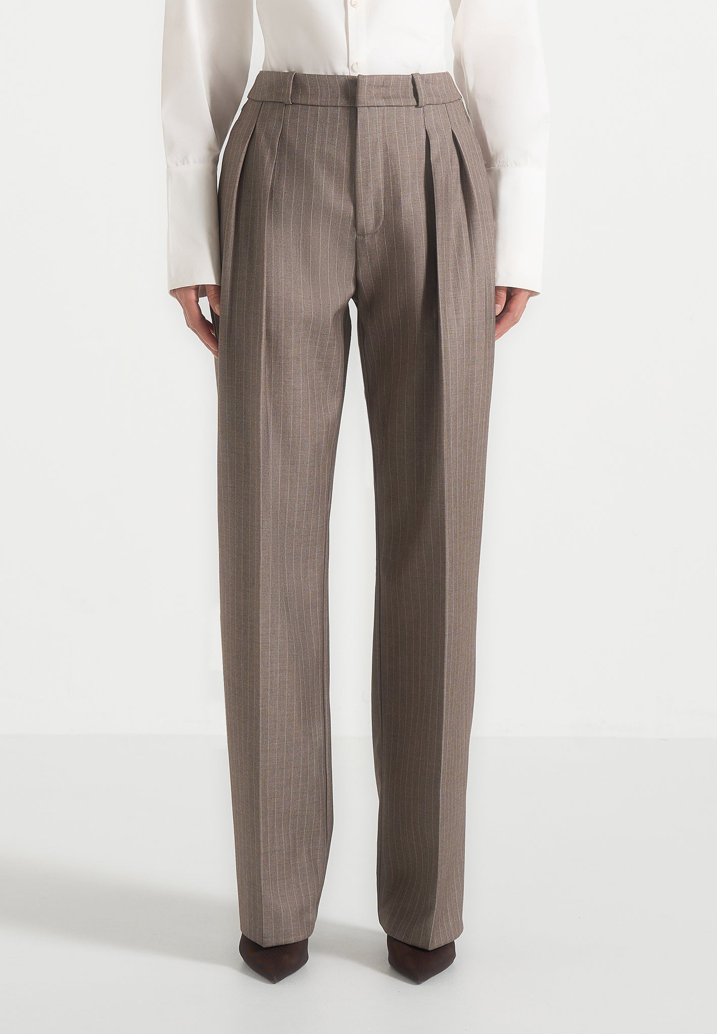 Julie - Pinstripe Tailored Trousers - Beige