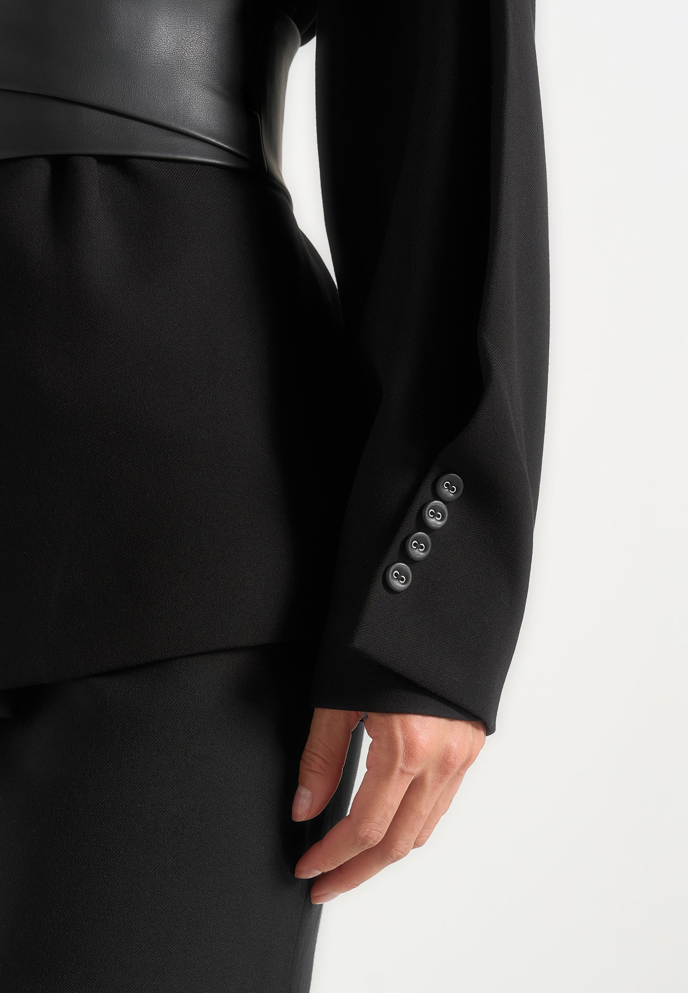 Marie - Twist Sleeve Blazer with Belt - Black