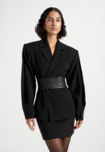 Marie - Twist Sleeve Blazer with Belt - Black