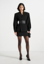Marie - Twist Sleeve Blazer with Belt - Black