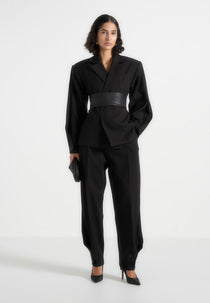Marie - Twist Sleeve Tailored Blazer with Belt - Black