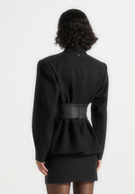 Marie - Twist Sleeve Blazer with Belt - Black