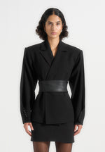 Marie - Twist Sleeve Blazer with Belt - Black