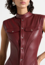 Annette - Leather Jumpsuit - Wine Red