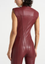 Annette - Leather Jumpsuit - Wine Red