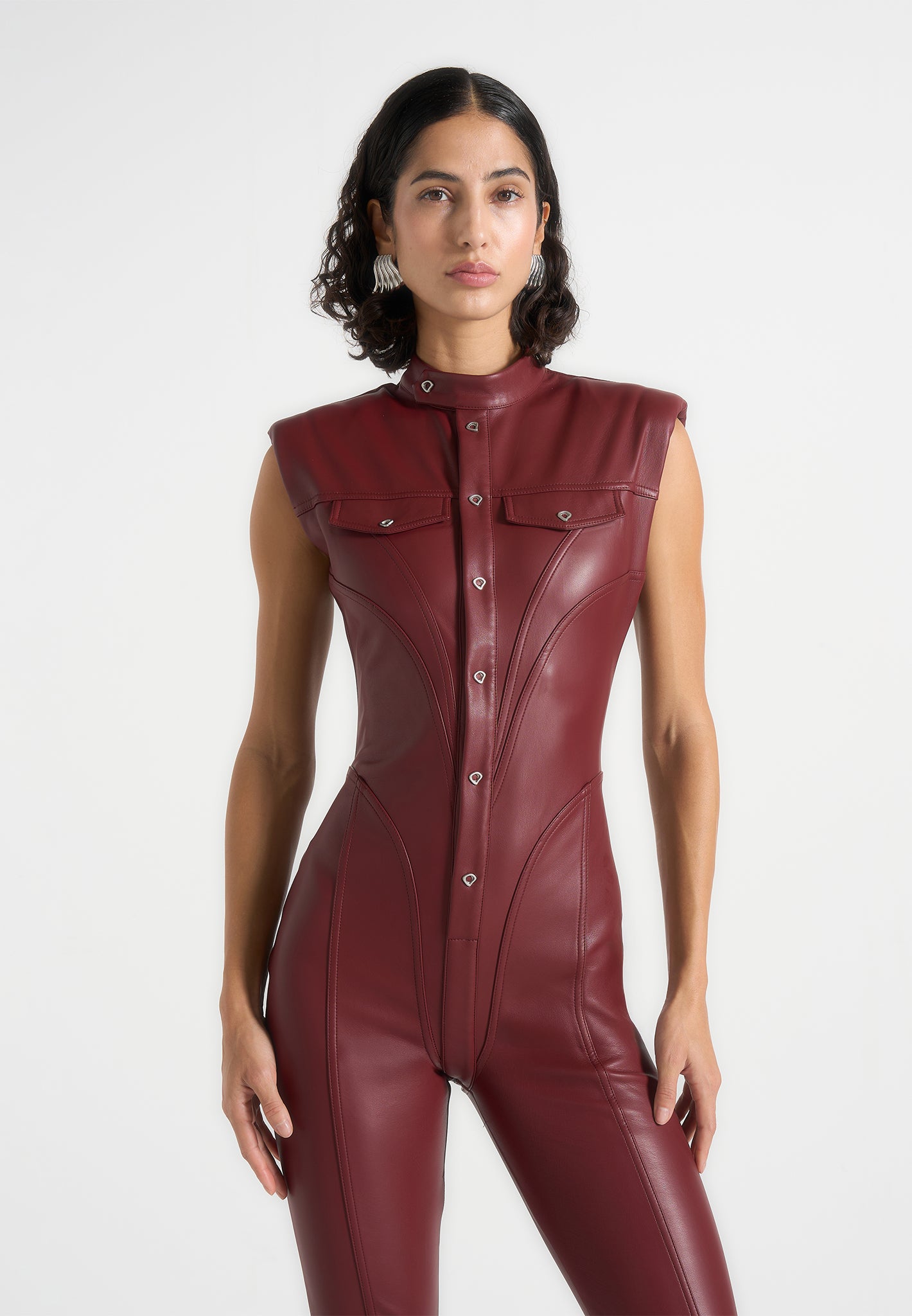 Annette - Leather Jumpsuit - Wine Red 