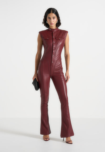Annette - Leather Jumpsuit - Wine Red