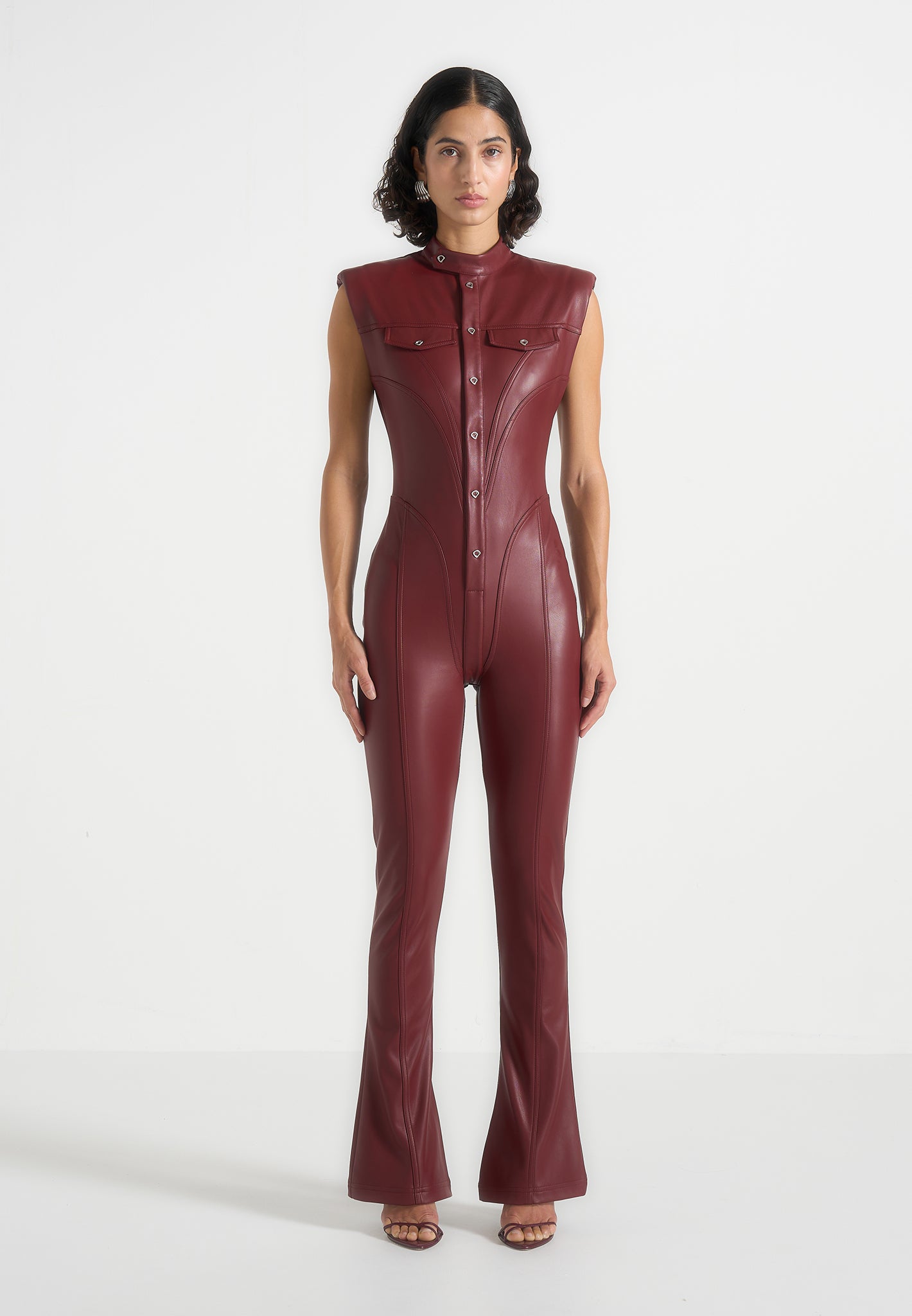 Annette - Leather Jumpsuit - Wine Red 