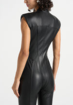 Annette - Leather Jumpsuit - Black
