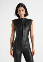 Annette - Leather Jumpsuit - Black