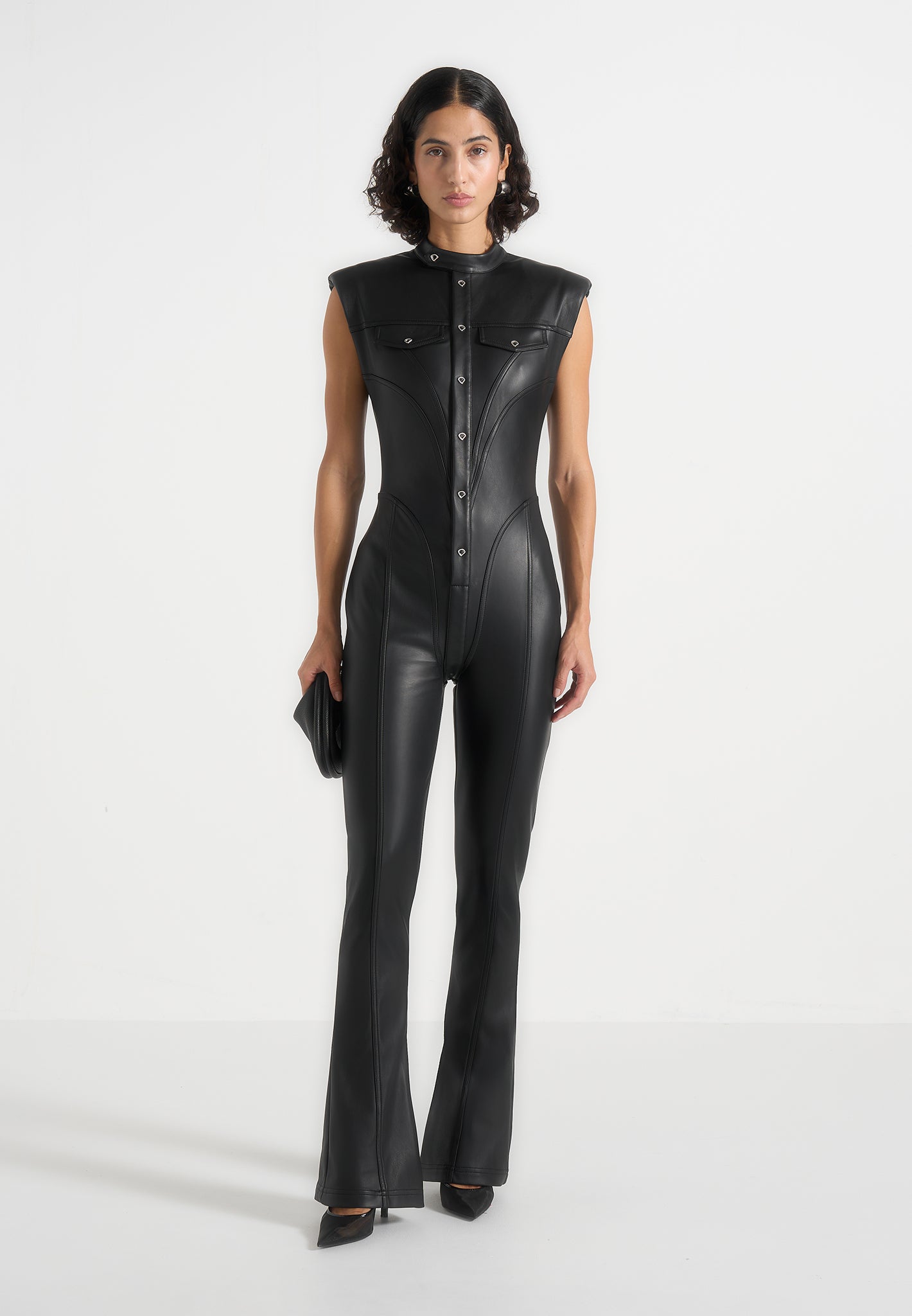 Annette - Leather Jumpsuit - Black 