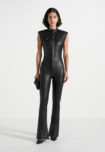 Annette - Leather Jumpsuit - Black