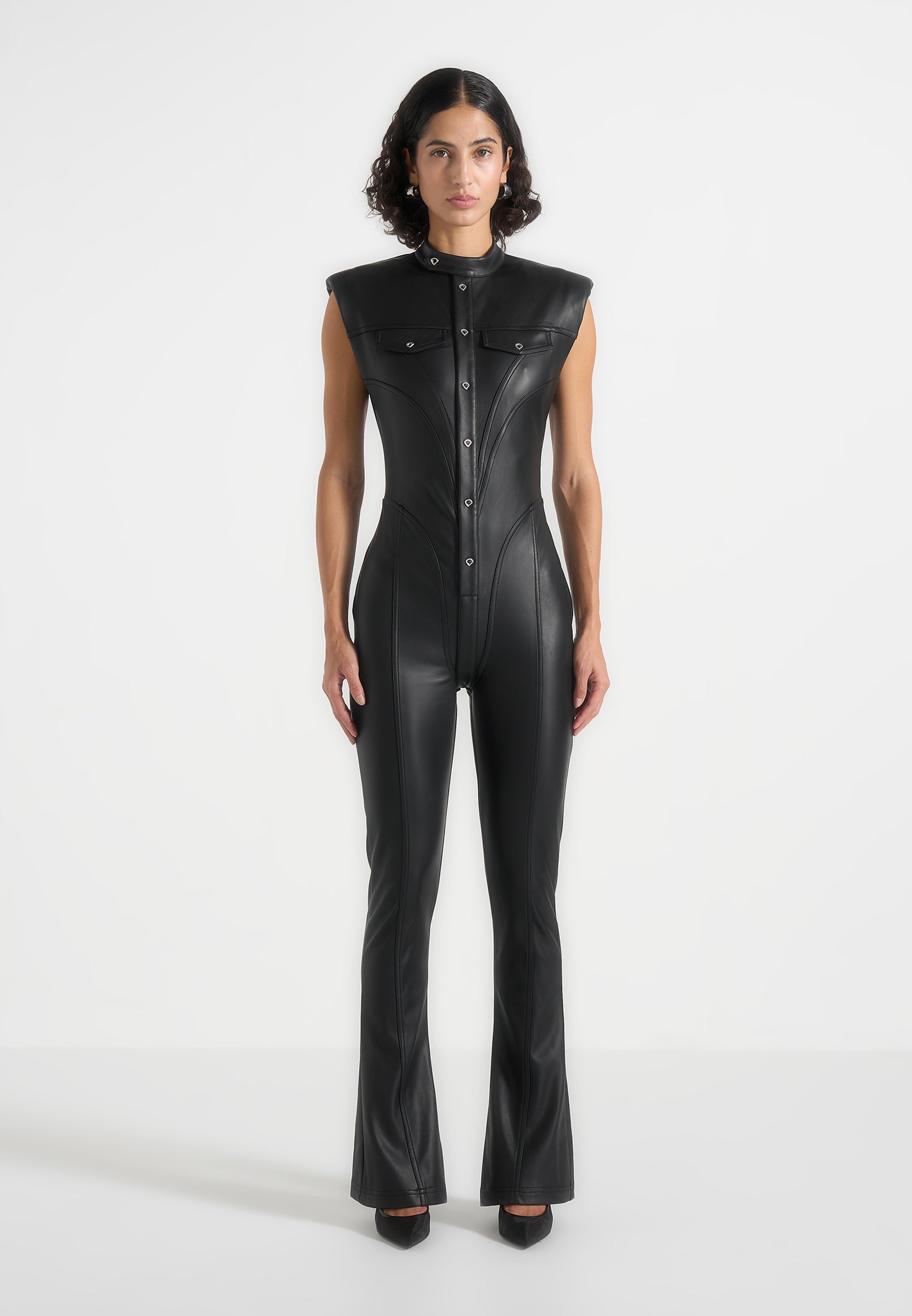 Annette - Leather Jumpsuit - Black