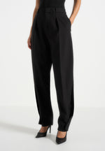Sophie - Wool Twist Leg Tailored Trousers - Black
