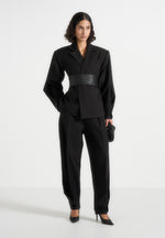 Sophie - Wool Twist Leg Tailored Trousers - Black