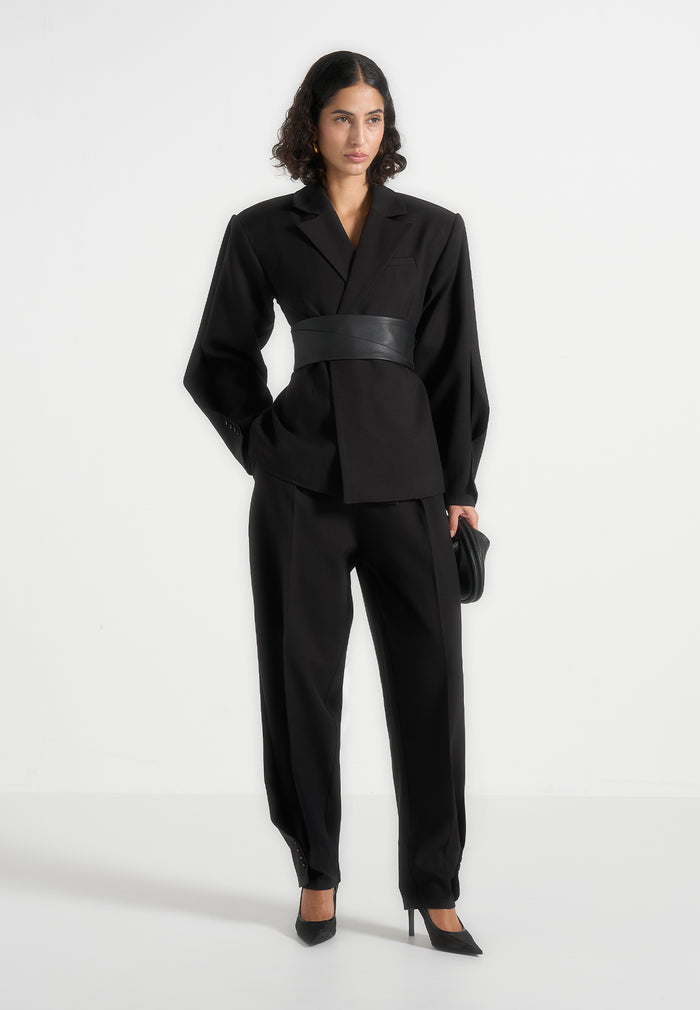 Sophie - Wool Twist Leg Tailored Trousers - Black