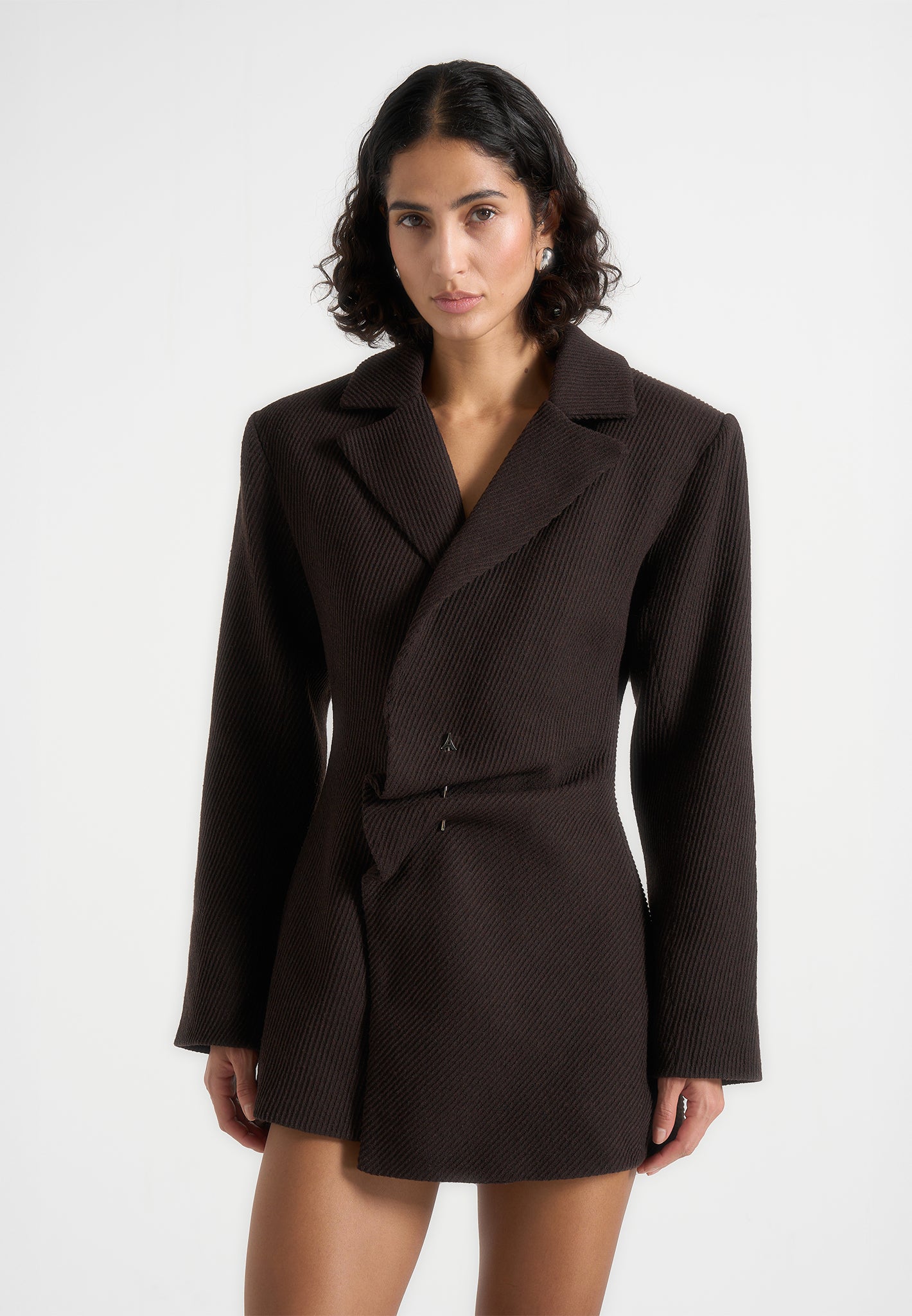 Sylvie - Oversized Wool Asymmetric Blazer Dress - Brown
