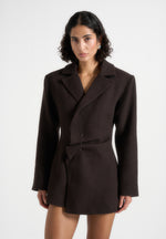 Sylvie - Oversized Wool Asymmetric Blazer Dress - Brown