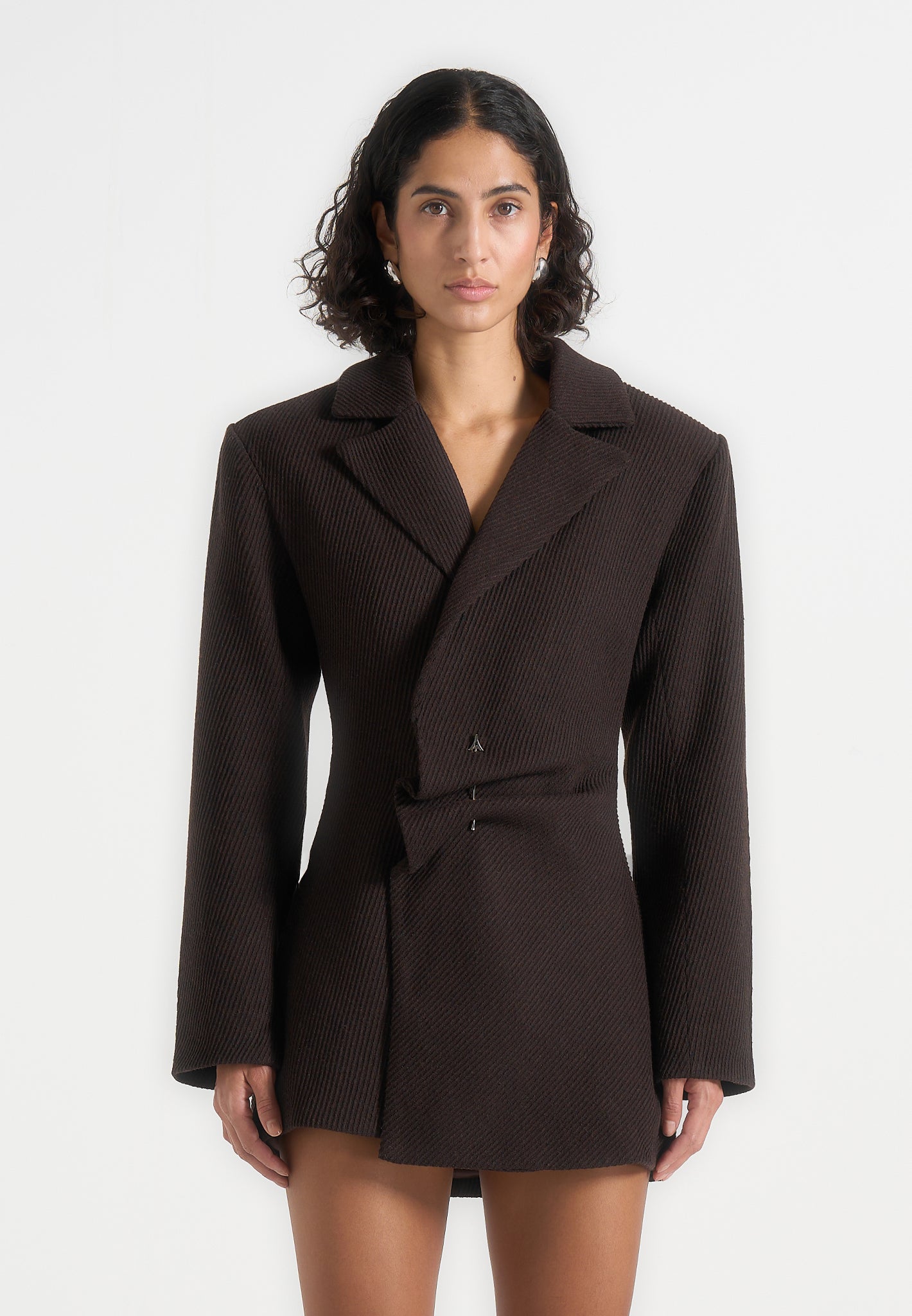 Sylvie - Oversized Wool Asymmetric Blazer Dress - Brown