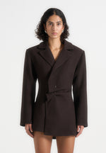 Sylvie - Oversized Wool Asymmetric Blazer Dress - Brown