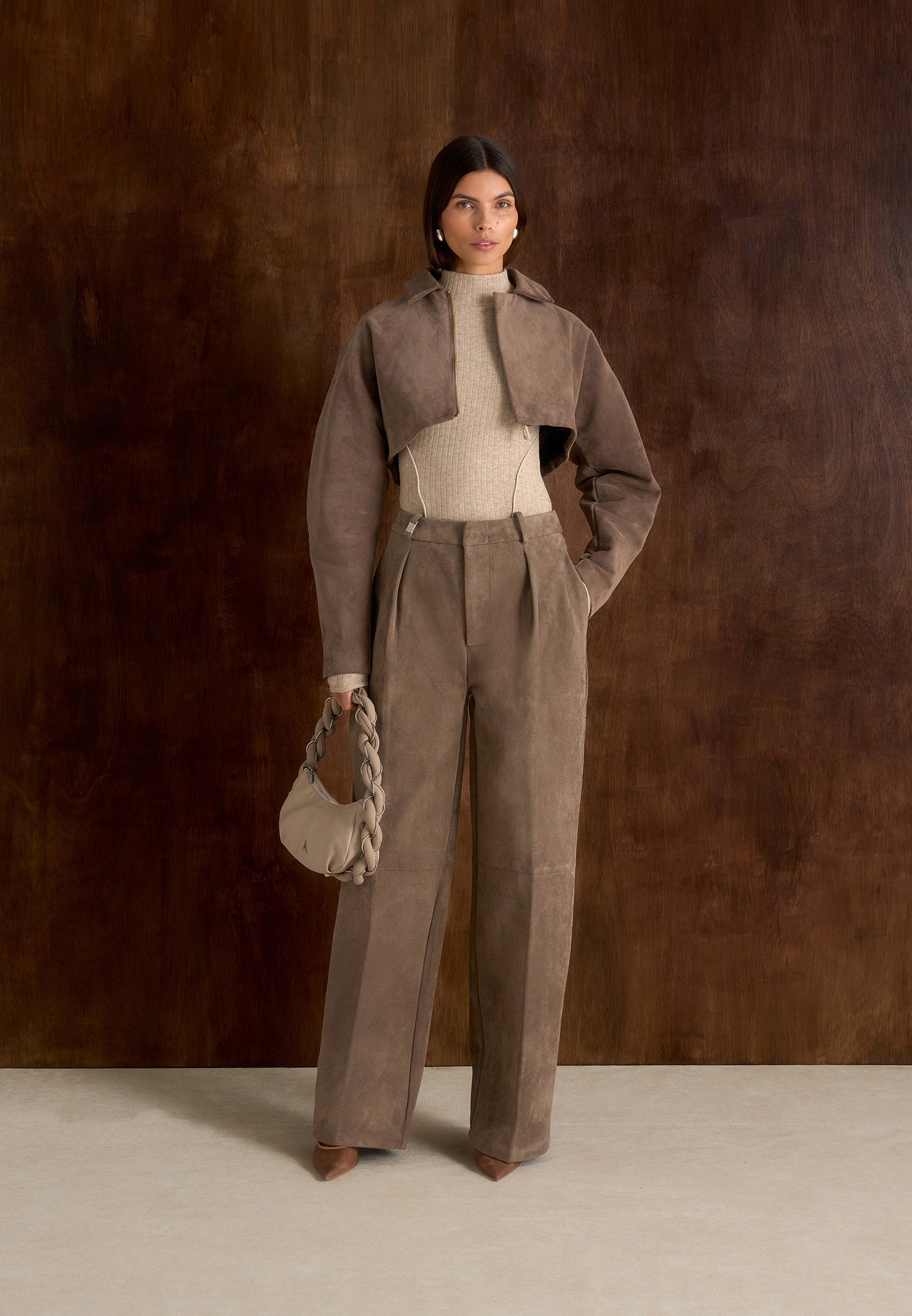 Elya - Suede Super Cropped Jacket - Taupe 