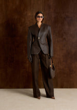 Ina - Leather Cinched Waist Kimono Blazer - Brown