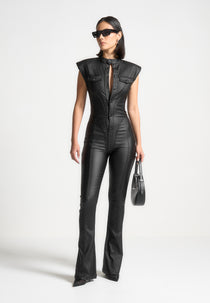 Annette - Wax Coated Denim Jumpsuit - Black