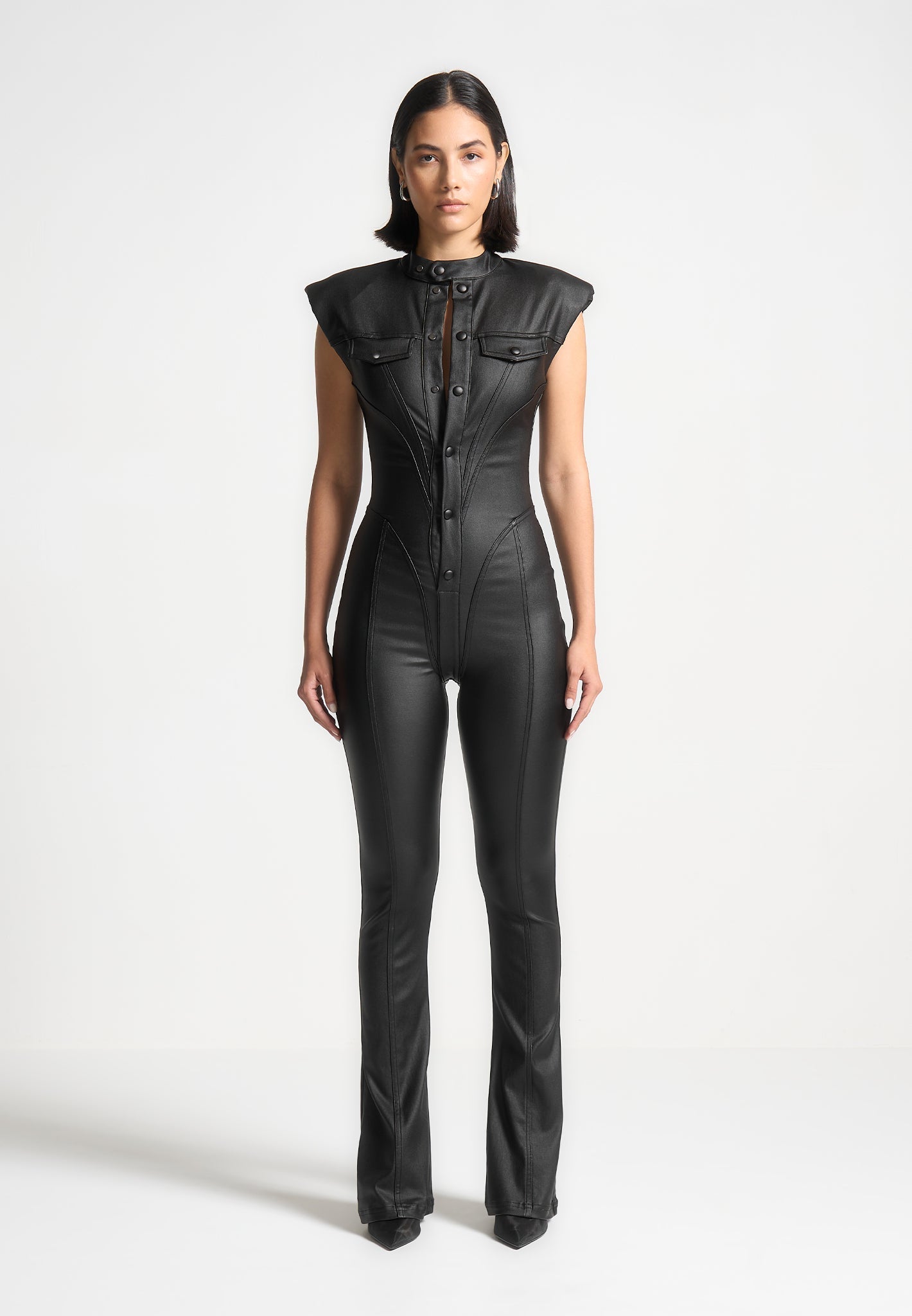 Annette Wax Coated Denim Jumpsuit Black Manière De Voir