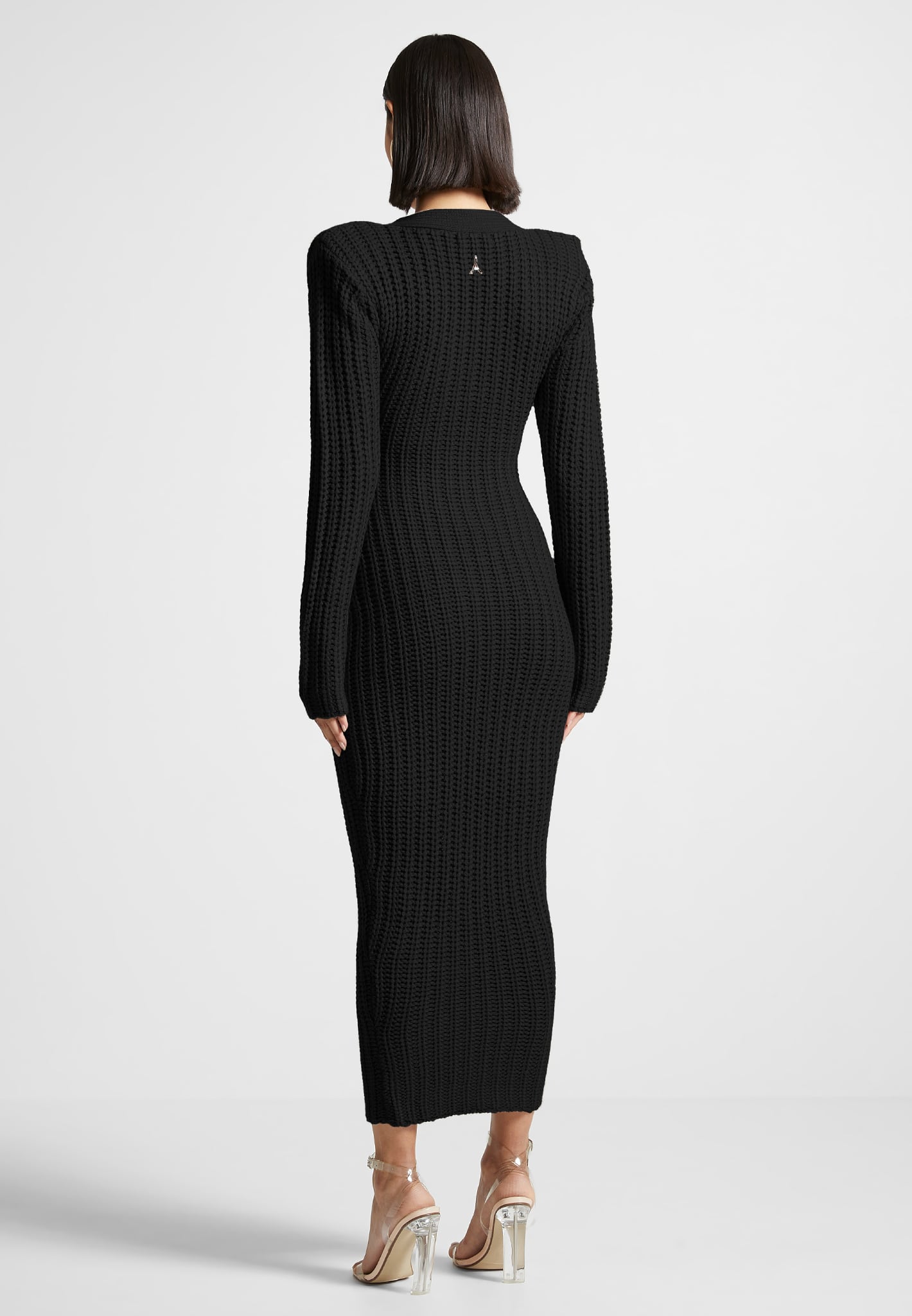 Wide Shoulder Knitted Midaxi Dress - Black