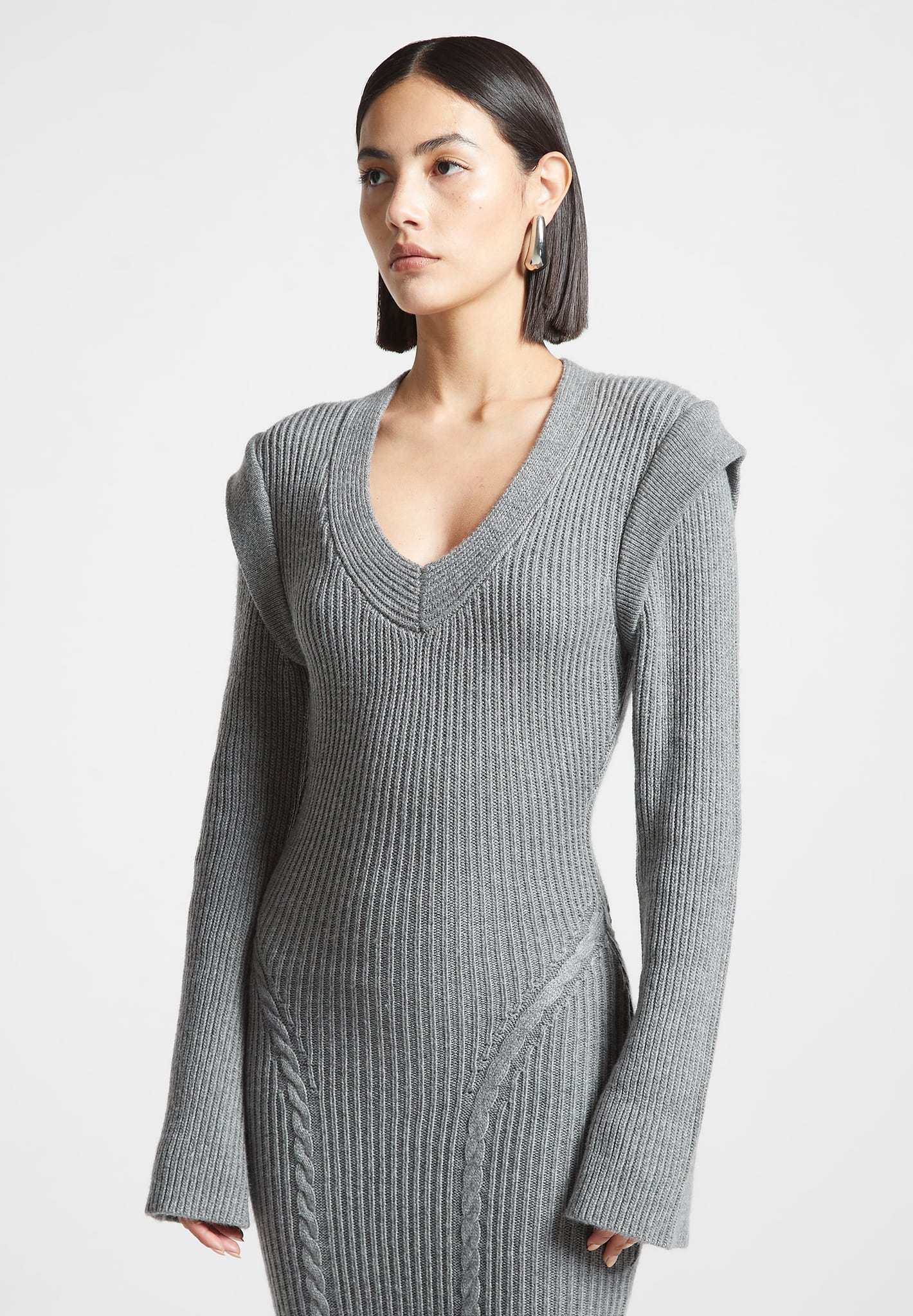 Wide Shoulder Knitted Midaxi Dress - Grey