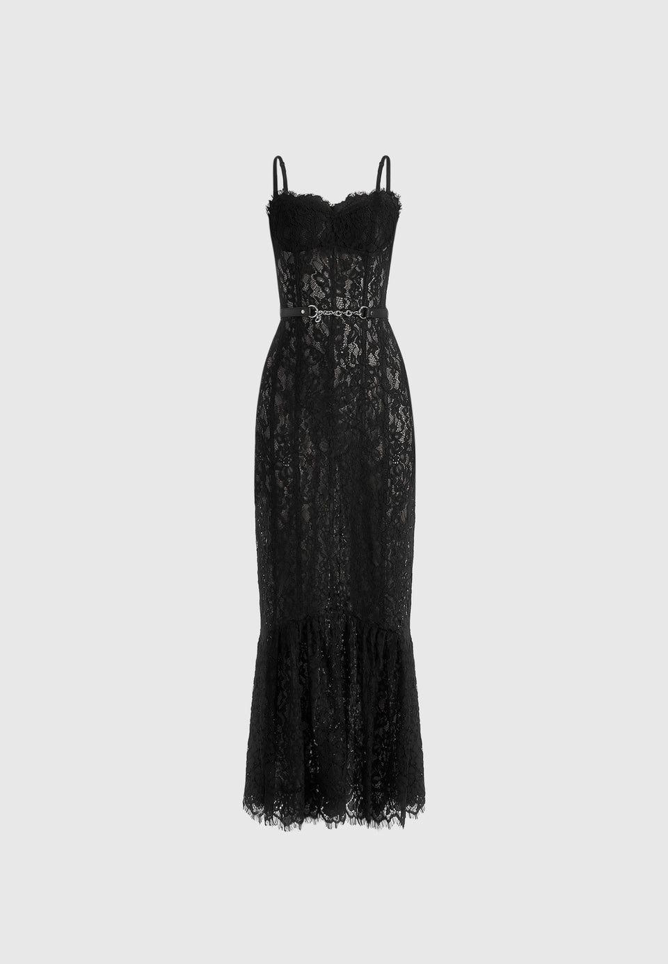 Freya - Belted Lace Maxi Dress - Black
