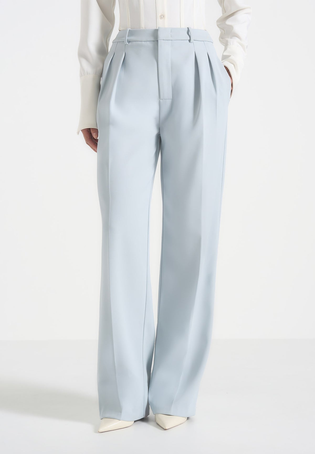 Julie - Tailored Twin Pleat Trousers - Pale Blue