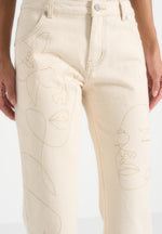 Calista - Line Art Denim Jeans - Cream