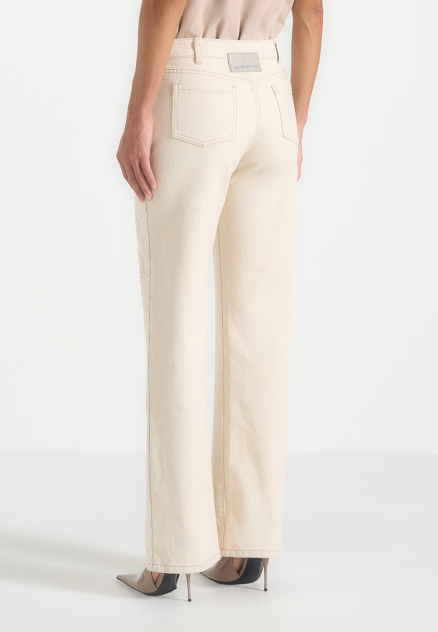 Calista - Line Art Denim Jeans - Cream