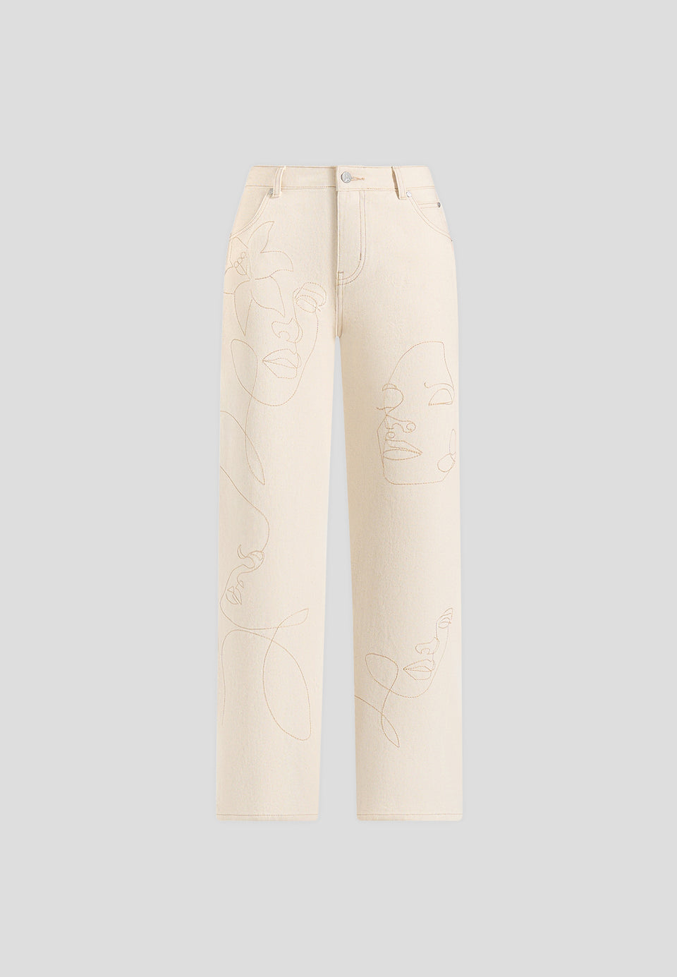Calista - Line Art Denim Jeans - Cream