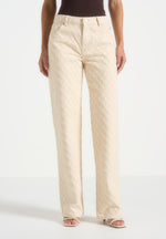 Elyssa - Diamond Stitch Denim Jeans - Cream