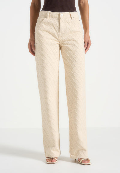 Elyssa - Diamond Stitch Denim Jeans - Cream