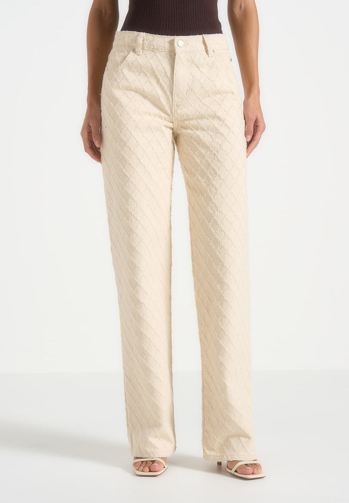 Elyssa - Diamond Stitch Denim Jeans - Cream