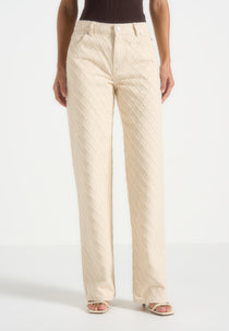 Elyssa - Diamond Stitch Denim Jeans - Cream