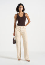 Elyssa - Diamond Stitch Denim Jeans - Cream