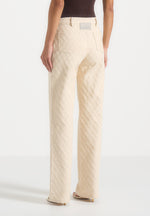 Elyssa - Diamond Stitch Denim Jeans - Cream