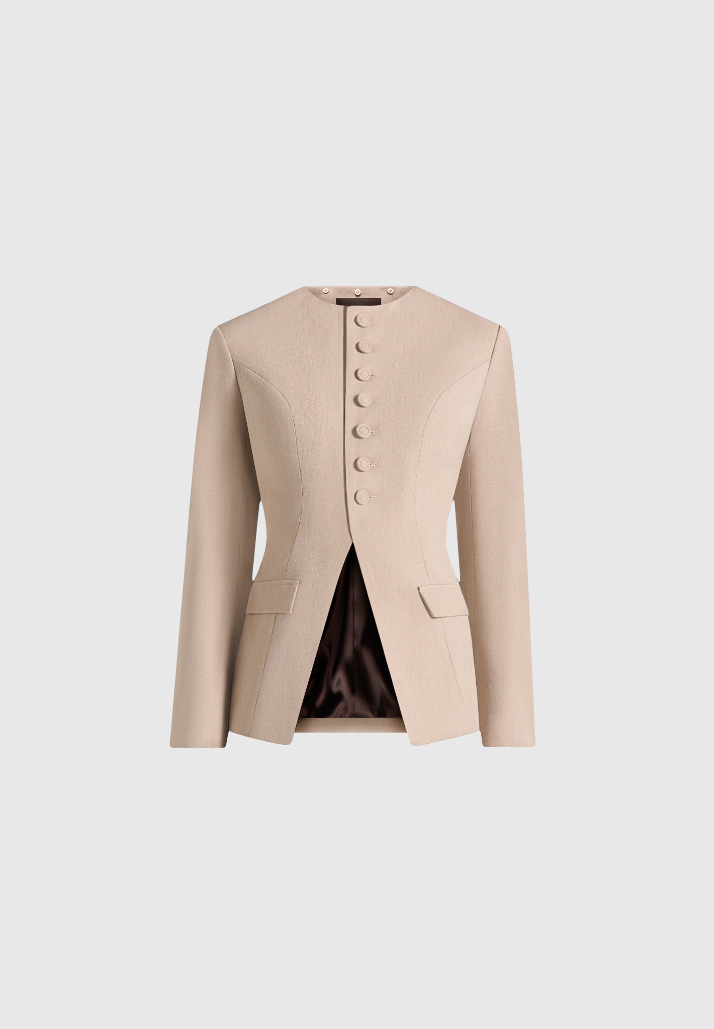 Harper - Tailored Cinch Blazer With Detachable Collar - Beige
