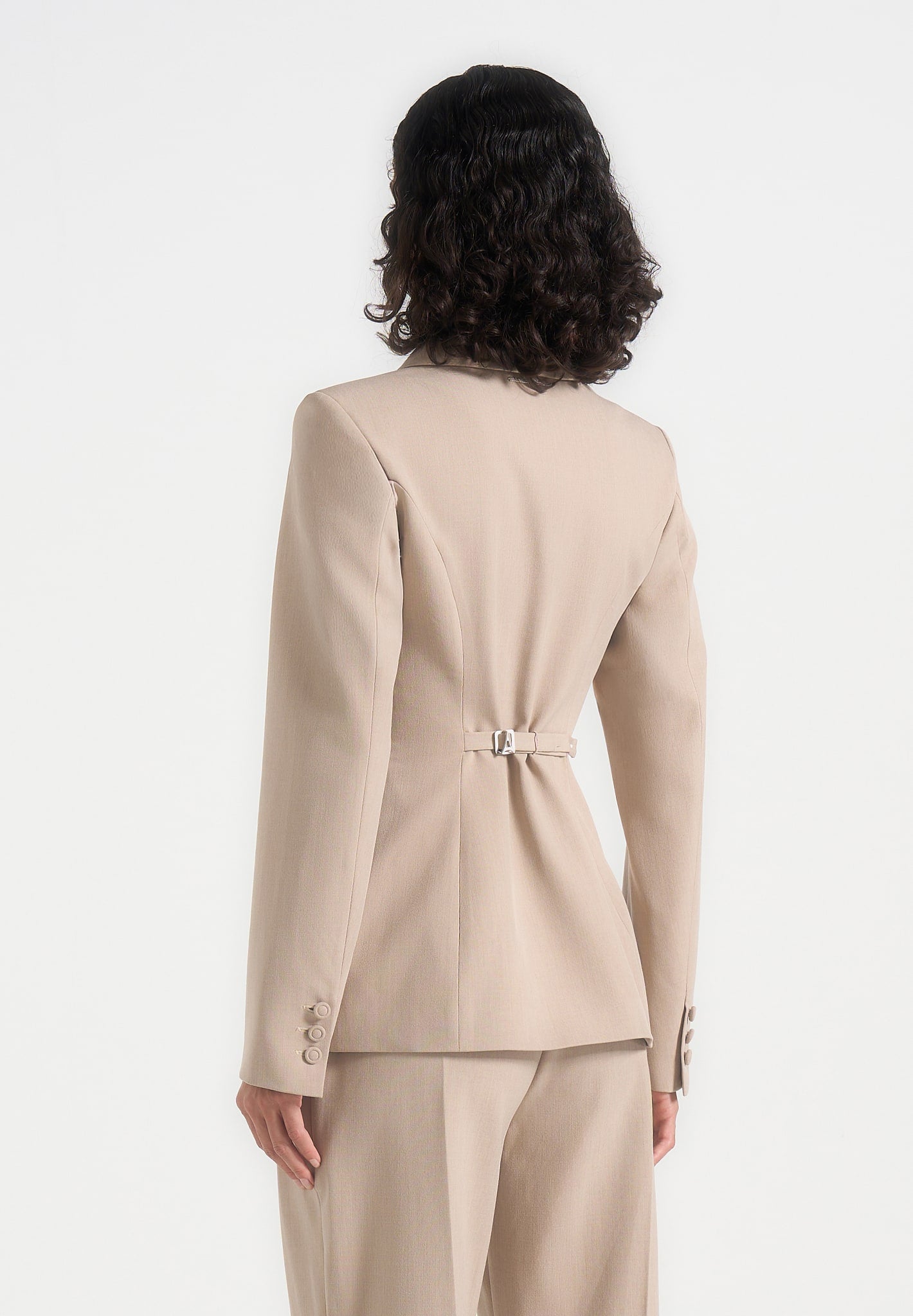 Harper - Tailored Cinch Blazer With Detachable Collar - Beige