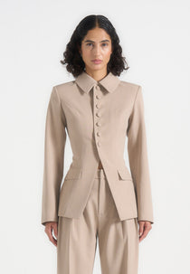 Harper - Tailored Cinch Blazer With Detachable Collar - Beige