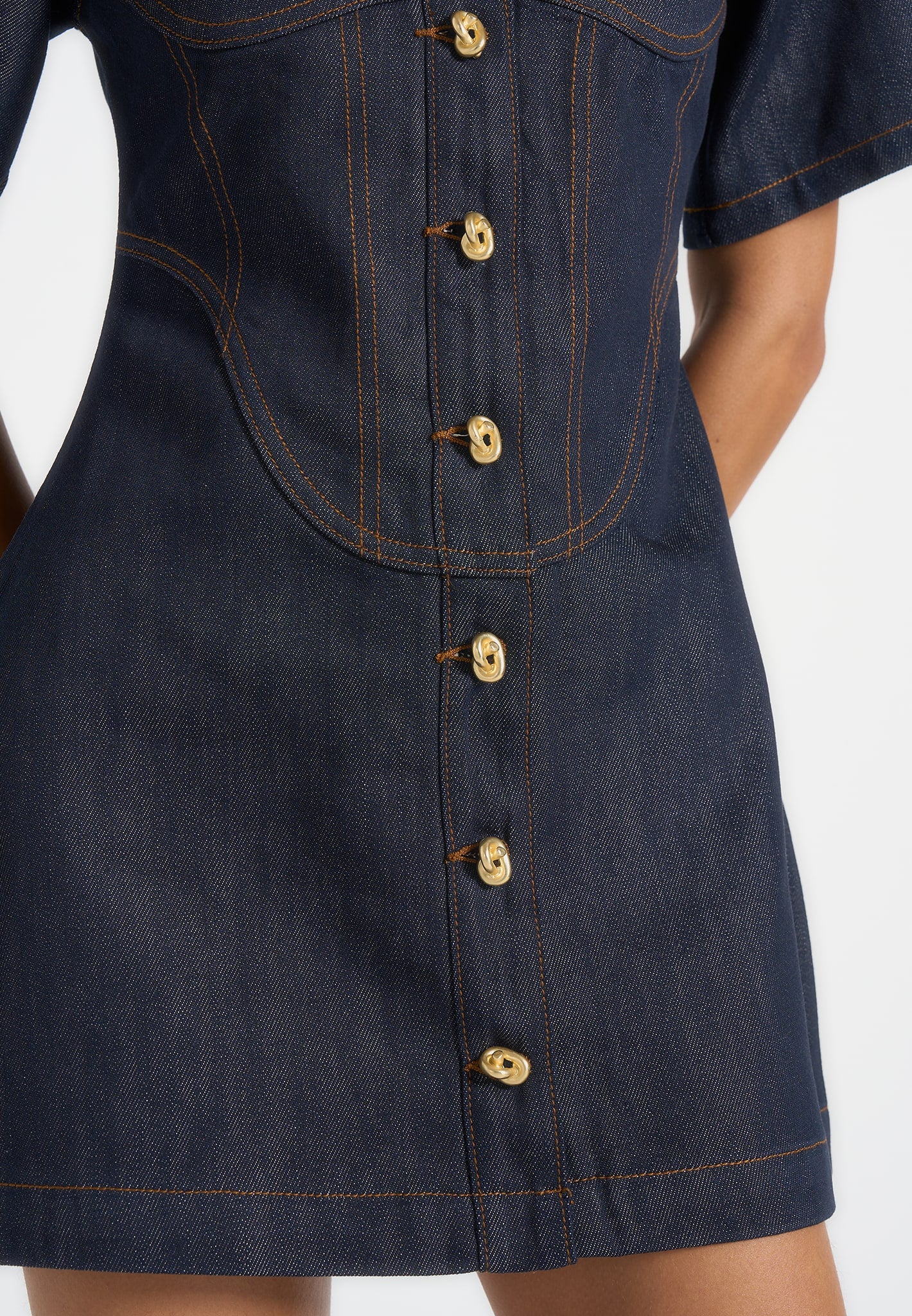 Mathilde - Denim Corset Contrast Stitch Dress - Indigo